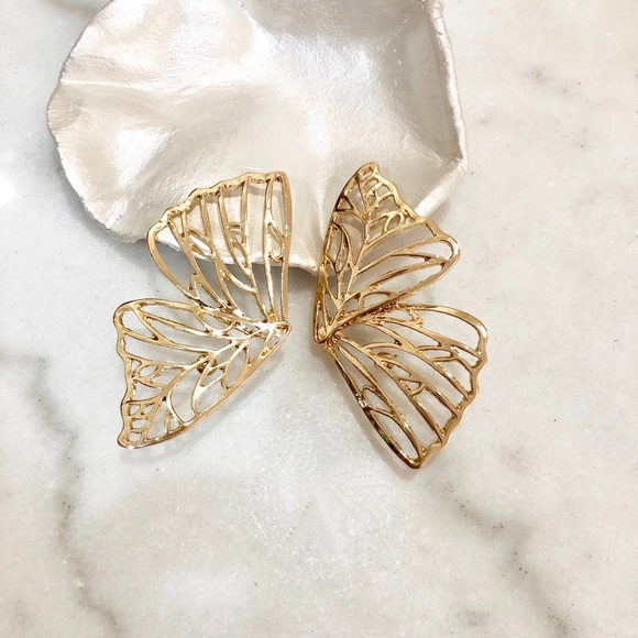 Gold Large Butterfly Wing Earrings - Picture 2 of 5